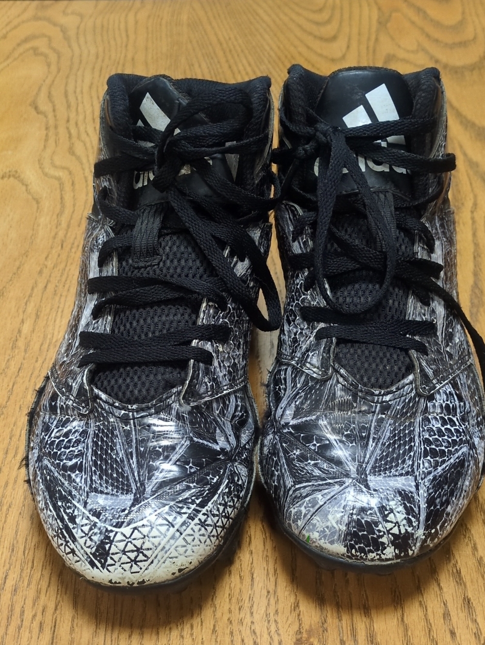 Adidas Kids Black and White Graphic High-Top Football Cleats